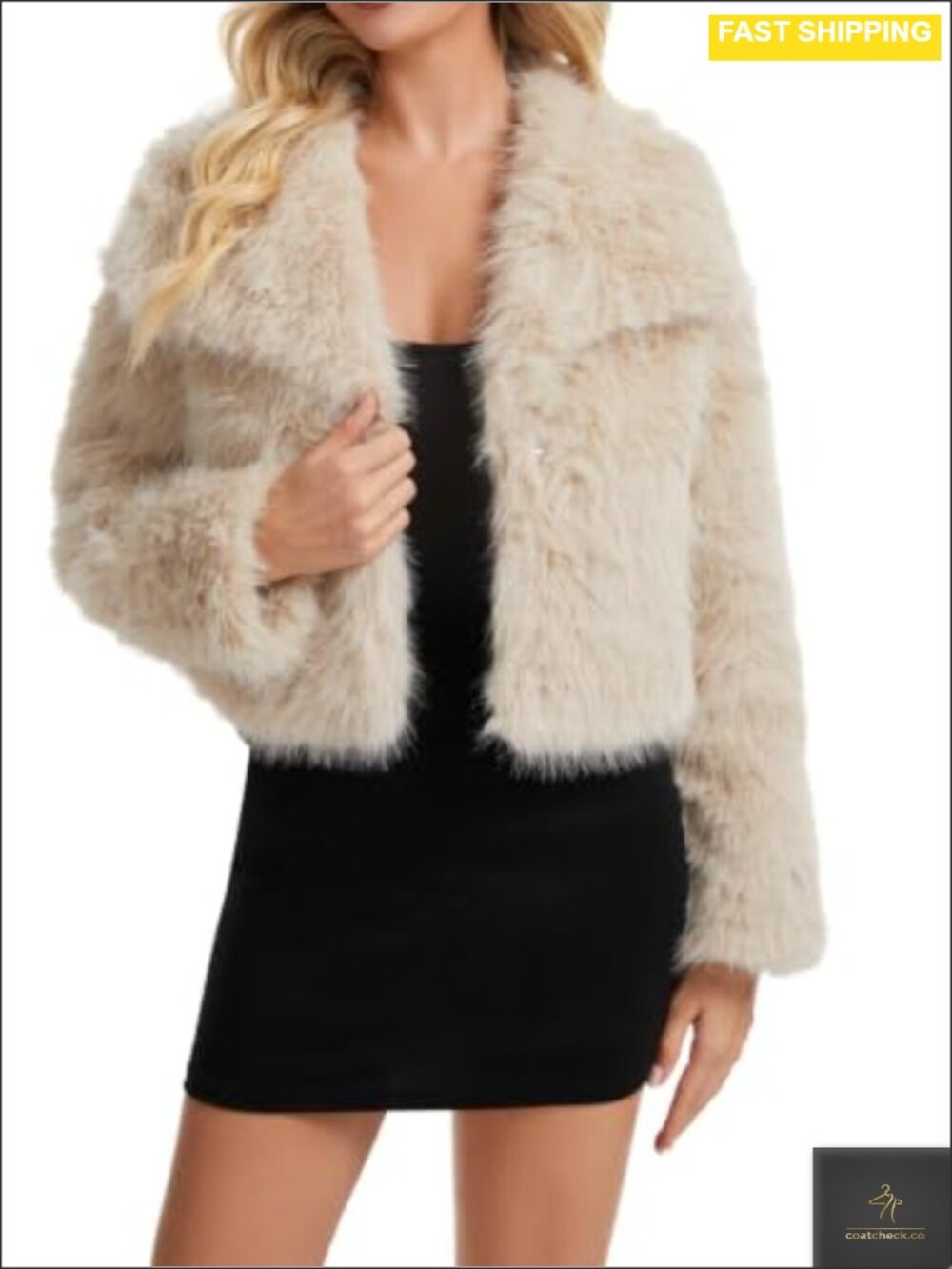 Womens Lapel Faux Fur Coat Fluffy Warm Short Outerwear Pockets